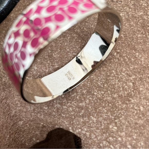 Coach Wide Signature C Pink Metal Bangle Bracelet - Picture 6 of 8